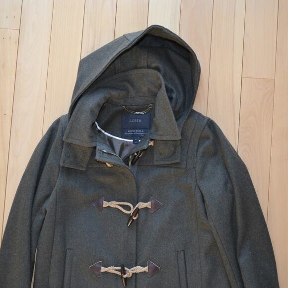 J Crew Melton Wool Toggle Coat Size 4 Forest Green Hood - Picture 2 of 5